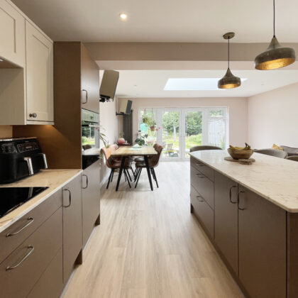 Modern kitchen and dining area designed by Spacemaker Architects as part of a Whitstable home renovation project.
